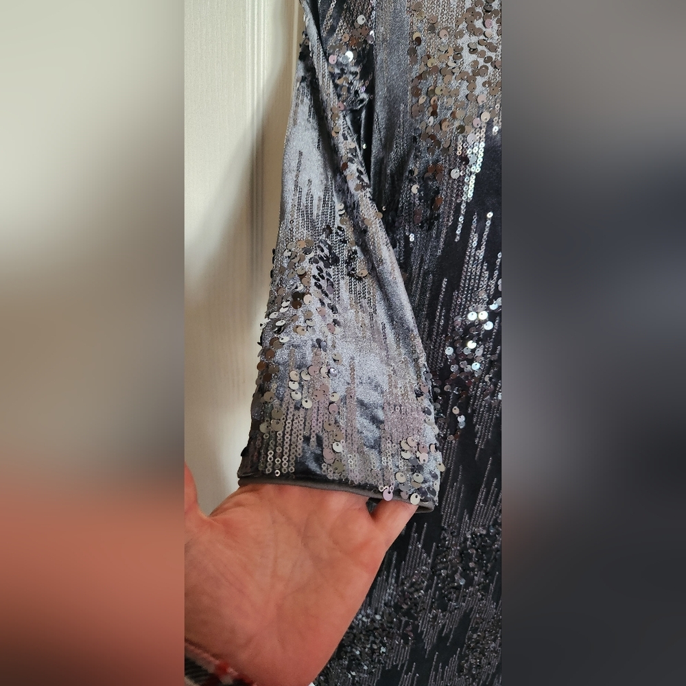 Eliza J Gray Velvet Sequin Shift Dress • Size 6 • Christmas new year's cocktail - Picture 8 of 9